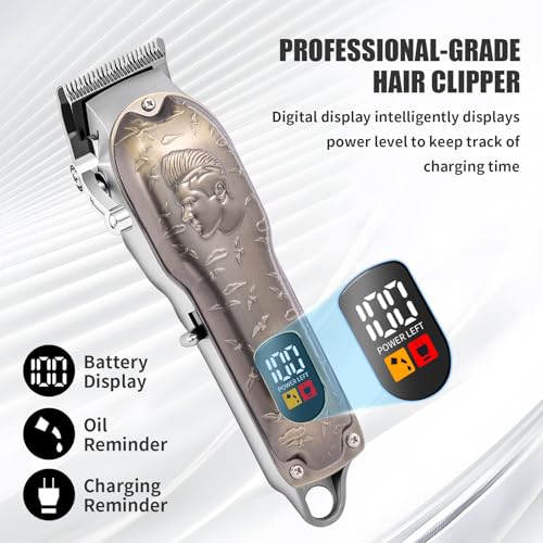 Professional Hair Clipper Set, Men's Hair Clipper, T-Shaped sideburn Trimmer, Electric Shaver,Nose Hair Trimmer,Beauty Salon kit for Hair Cutting and Shaving. (Gold)