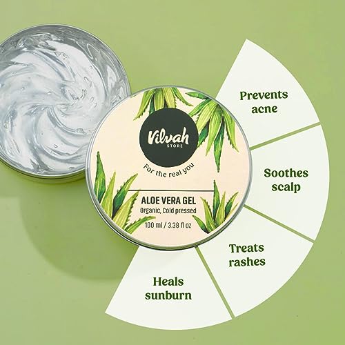 vilvah STORE Aloe Vera Gel with 99% Pure Natural Aloe Vera for Face, Styling Gel for Hair, Skin Moisturizer, Hydrates and Soothes with Vitamin E and No Paraben, 100g (Pack of 1)