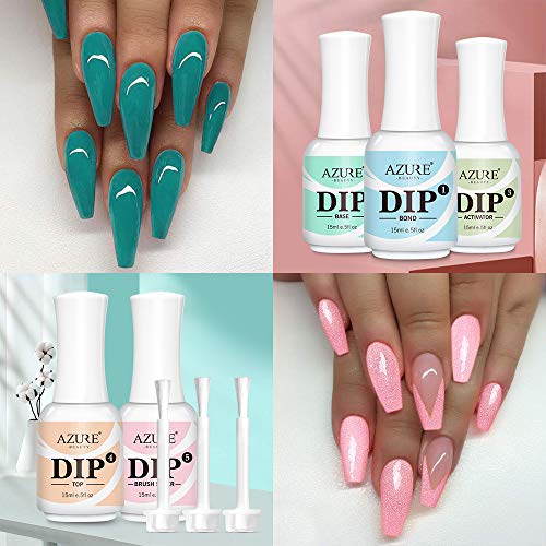 AZUREBEAUTY 10 Colors Dip Powder Starter Kit Red Green Dipping Powder System Essential Kit with 5pcs Dip Powder Gel Liquid Set, including Bond,Activator,Base,Top,Brush Saver 0.5oz