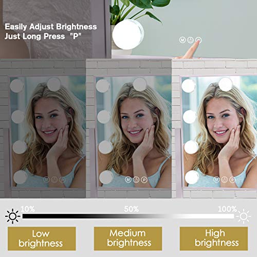 Lighted Makeup Mirror Hollywood Mirror Vanity Mirror with Lights, Touch Control Design 3 Colors Dimable LED Bulbs, Detachable 10X Magnification, 360¡ÆRotation, (White) 12" L x 14" W