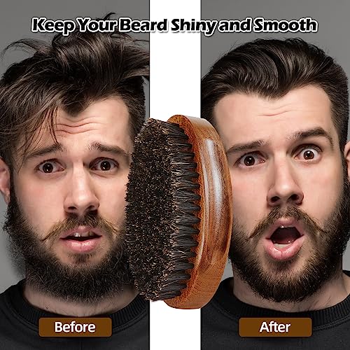 Sosoon Beard Brush for Men, 100% Pure Boar Bristle Beard Brush, Beard Grooming Set Including Beard Comb, 2 Pcs Mustache Scissors, and Travel Bag