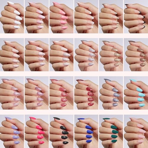 Beetles Press on Nails Kit 720Pcs 24 Colors, Short Almond Press on Nails Glossy Matte Glitter With Nail Glue & Nail Tabs Stickers, Natural Fit Lightweight Fake Nails Kit Art For Women Girls