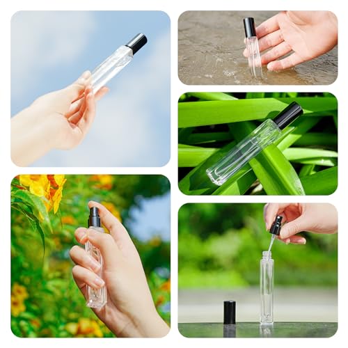 Travel Perfume Bottle Refillable, 16pcs 10ML Mini Glass Perfume Containers with Funnel and Label, Empty Portable Leak-proof Fragrance Bottles Spray Atomizer Pump Bottle Kit for Toiletries