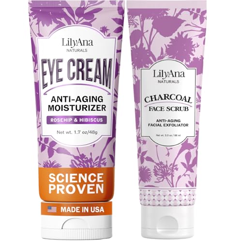 LilyAna Naturals Eye Cream 1.7oz and Charcoal Face Scrub 3oz Bundle