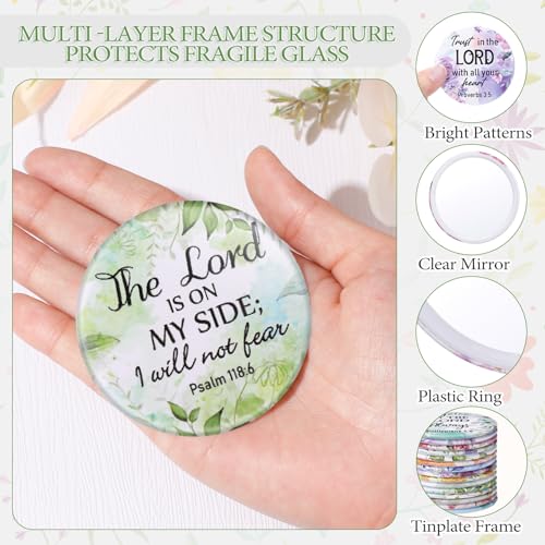 Geelin 60 Pcs Christian Compact Mirrors Gifts Bulk for Women Bible Verse Pocket Makeup Mirror Portable Floral Inspirational Religious Gift for Graduation Party Favors Church Travel Purse