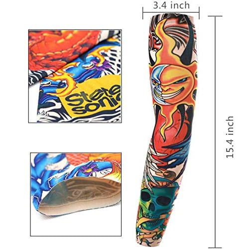 Akstore 20PCS Set Arts Fake Temporary Tattoo Arm Sunscreen Sleeves Designs Tiger, Crown Heart, Skull, Tribal and Etc