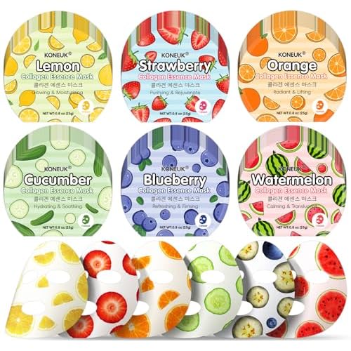 114 Pack Colorful Fruit Face Masks Skincare, Sheet Facial Mask for Dry Skin, Moisturizing & Soothing, Bulk Collagen Face Mask for Women, Christmas Stocking Stuffers, Spa Party Gifts(6 Types x 19 Pcs)