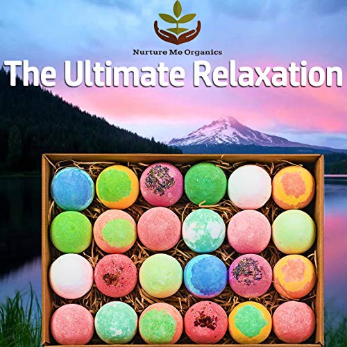 Bulk Bath Bombs Gift Set - 24 Nurture Me Organic Bath Bomb Kit - Moisturizing Bath Bombs Bath Gift Set ? Best Birthday Gifts for Women, Mom, Girls, Teens, Her