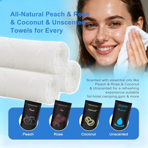 Moist Cotton Towel Bulk Moist Towelettes Individually Wrapped 8.7"x 8.7",White Towel Services,Refreshment Pre Moistened Towels Peach,Rose,Coconut and Unscented for Sport Party Spa(Pack of 20£©
