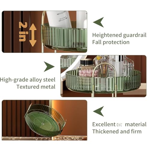 360¡Æ Rotating Makeup Organizer, 3 Tier Spinning Cosmetic Organizer for Vanity & Bathroom Countertop, Holds Tall Skincare Bottles, Perfume & Beauty Accessories ? Clear Green