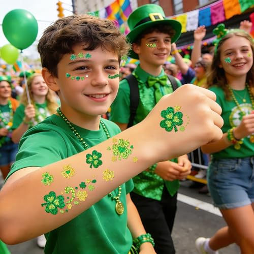 3 Sheets St Patricks Day Face Stickers Glitter Rhinestone Shamrock Face Gems Clover Body Stickers Jewels for Irish Party Favors Parades Accessories St Pattys Day Decorations(gem3)