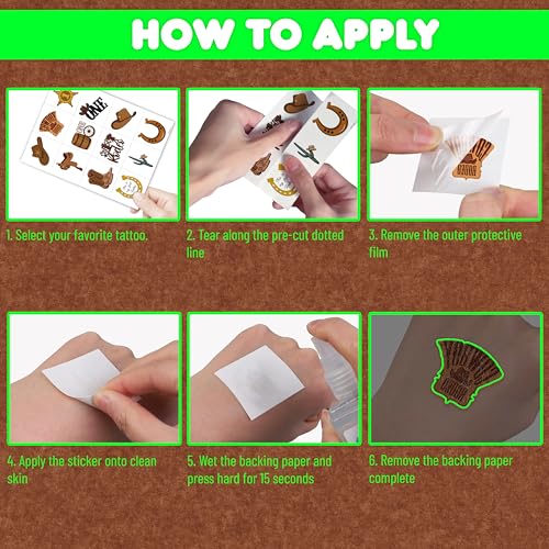 96PCS First Rodeo Pre-cut Temporary Tattoos 8 Sheets Cowboy 1st Party Decorations Favors Supplies Western Theme Birthday Cute Stickers Christmas Gifts Boys Girls Class School Prizes (Luminous)