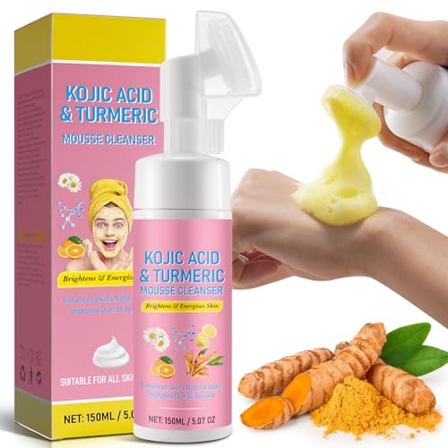 Turmeric Face Wash with Brush, Turmeric Kojic Acid Foaming Cleansing, Cleansing of Facial Skin for Face and Body, Help Balance Skin Oil and Water