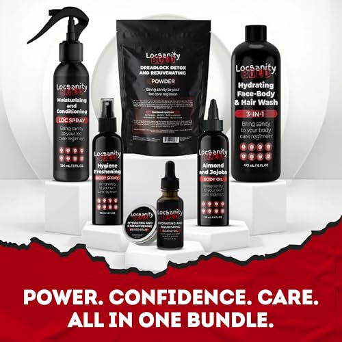 Locsanity BOLD Men¡¯s Bundle ? 7-in-1 Premium Grooming Set: Loc Spray, 3-in-1 Body Wash, Hygiene Spray, Men¡¯s Body Oil, Beard Oil, Dreadlock Powder, Almond & Jojoba Oil | Dreads & Locs Moisturizer