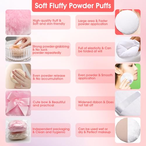 4Pcs Body Powder Puff and Container, 5.31" Crystal Powder Container with 3 Soft Large Powder Puffs, Dusting Powder Container with Puff for Face and Body, Washable Reusable Makeup Puff