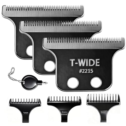 2PCS 2215 Replacement T Wide Blades Compatible with Wahl 5 Star Detailer Li Trimmer(8081) and (8171) - Adjustable Stainless-steel Zero-Gap Trimmer Blade ((3PCS-Black)