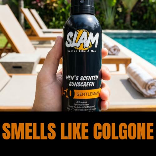 SLAM MysteryMan Men's Scented Sunscreen Spray SPF 50 ? Broad Spectrum Sun Screen Spray for Face & Body, Water Resistant & Sweat Resistant Sunscreen, UVA/UVB Protection, Sunblock for Men 2 pack