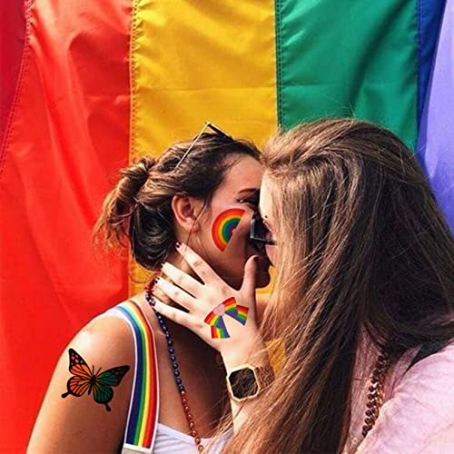 Glitter Rainbow Temporary Tattoos - 140 PCS Glitter Pride Tattoos Butterfly Heart Rainbow Tattoos for Pride Party Favors