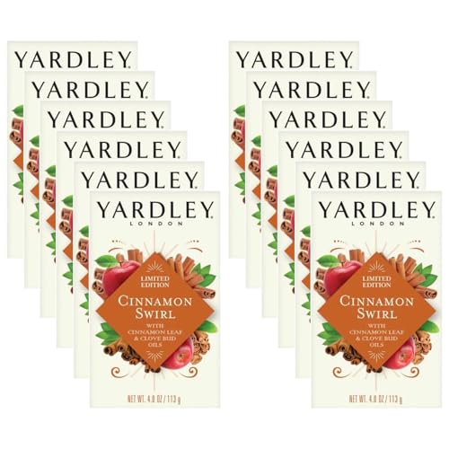 Yardley London Cinnamon Swirl Soap Bar 12 Pack, 4oz Each ? Limited Edition Infused with Cinnamon Leaf & Clove Bud Essential Oils, Moisturizing Bath Bar
