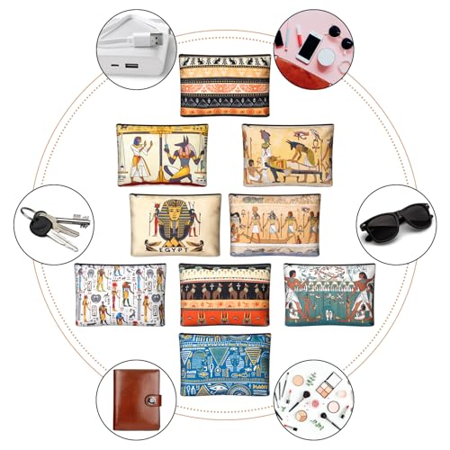 Kacctyen 9 Pcs Egyptian Makeup Bag Egypt Souvenirs Gifts for Women Egyptian Decor Zipper Canvas Cosmetic Pouch Mythology Pharaoh Hieroglyphs Travel Toiletry Bag Gift for Egypt Lover Girlfriend Mother
