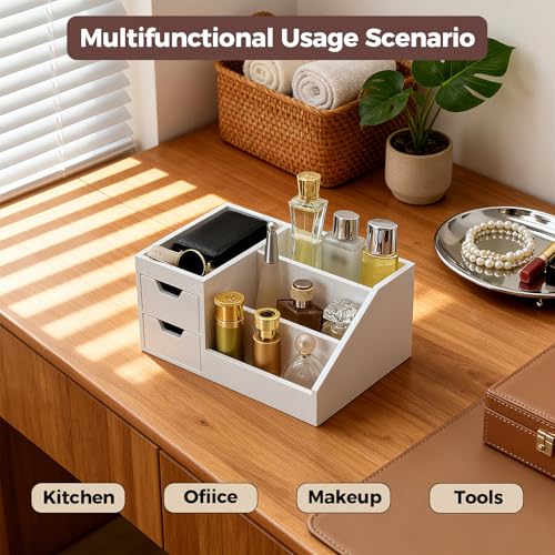 Countertop Perfume & Makeup Organizer - Wooden Rack, Cologne Stand Shelves & Skincare Organizer for Bedroom Dresser, Organizador de Perfumes Estante para Perfumes (Middle, 01) (White, 01)