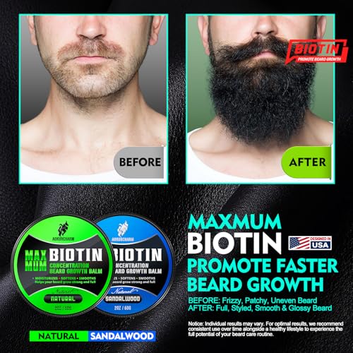 2 Pack Beard Balm for Men ? Sandalwood & Unscented ? Biotin Beard Conditioner for Softening, Styling & Supporting Beard Growth ? Gift Set for Father¡¯s Day, Anniversaries & Christmas