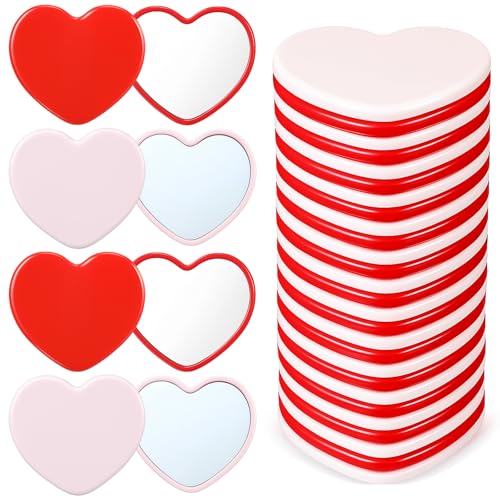 Weysat 50 Pcs Heart Compact Mirror Bulk for Purse Valentine Gifts Red Pink Mini Magnifying Small Pocket Folding Mirror for Women Travel Makeup Cosmetic Portable Accessory