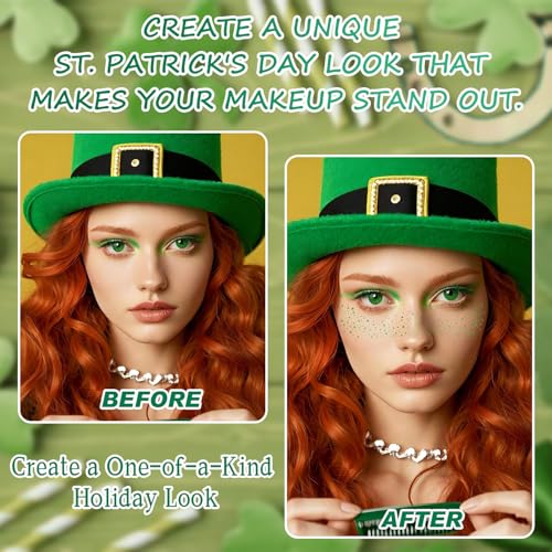 8 Pcs Green Face Glitter Freckles Stickers, St. Patrick's Day Glitter Freckles Face Tattoo, Waterproof, Easy to Apply and Remove, Long-lasting 48h Glitter Makeup for Women and Girls