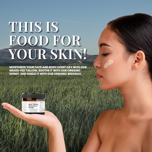 Santa Cruz Paleo, Beef Tallow, Beeswax & Honey Face Moisturizer, Organic, Unscented Grassfed Beef Tallow Skin Care, Sunscreen Free, Non Comedogenic Face & Body Moisturizer for Sensitive Skin, 2 Oz