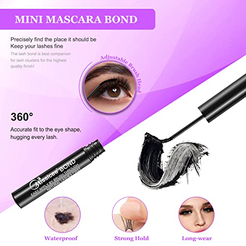 DIY Lash Extension Kit, Missicee Cluster Eyelash Extension Kit with Lash Bond & Seal, Applicator and Remover, 144 Pcs 0.10mm 56D 9-16mm Mixed Wide-stem Cluster Lash, Individual Lashes Kit at Home