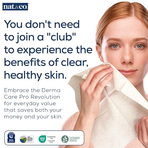Nat.&Co. Derma Care Pro 100% USDA Biobased Material - Professional Grade Extra Large Face Towels - Bio-Based Towel, Makeup Remover Dry Wipes, Facial Wash Cloths for Sensitive and Clean Skin - 50 Count