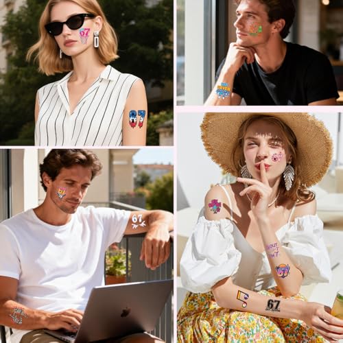 102Pcs 6 7 Meme Temporary Tattoos, Funny Number Six Seven Tattoo Stickers Waterproof Party Favors Decoration Supplies
