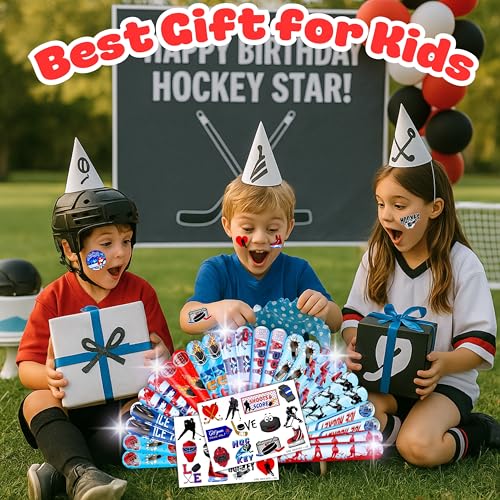 48-Piece Ice Hockey Party Set: Temporary Tattoos (24PCS) and Slap Bracelets (24PCS) - Perfect for Themed Birthday Parties, Baby Showers, Classroom Rewards, and Gifts for Kids
