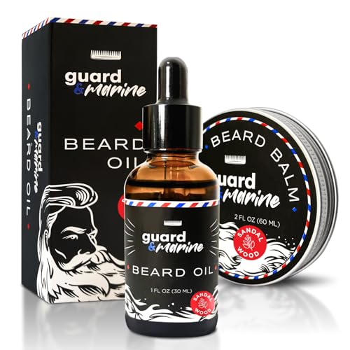 GUARD&MARINE Beard Oil and Balm Set - Men¡¯s Beard and Mustache Care Kit for Growth, Styling, Conditioning, and Sandalwood-Scented Grooming