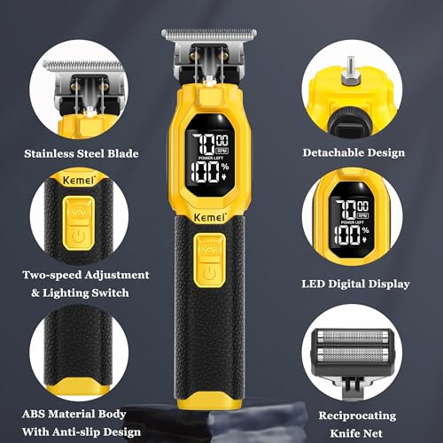 KEMEI 1878 Beard Trimmer for Men, 3 in 1 Hair Clippers, Shavers for Men, Cordless Nose Hair Trimmer with Removable Head, LED Display