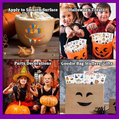 Partywind 56 Sheets Luminous Blue Halloween Tattoos for Kids Party, 520 Styles Halloween Party Supplies Favors Decorations for Boys and Girls Treats, Goodie Bag Stuffers for Trick or Treat Party