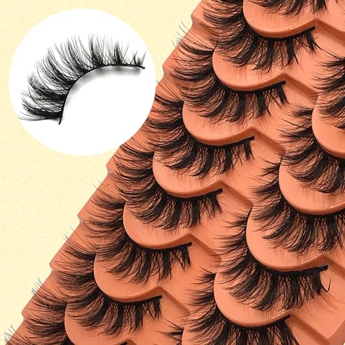 Wispy Mink Lashes 10 Pairs False Eyelashes Natural Look Fluffy Cat Eye Fake Eyelashes Faux Mink Lashes Pack, S35-10