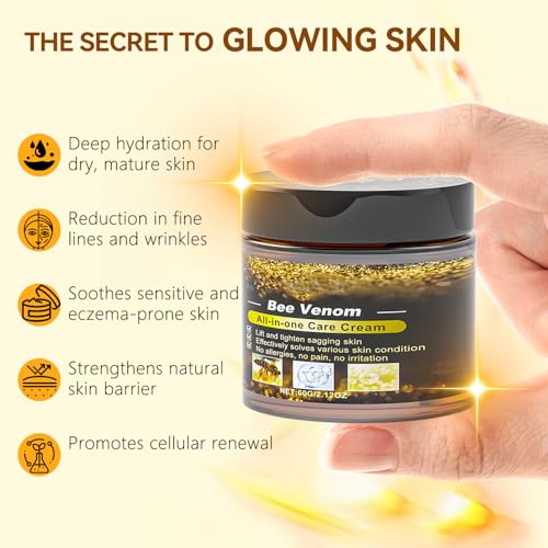 Bee Venom Cream, Anti Aging Treatment with Natural Ingredients, Bee Venom Skin Treatment Cream, Sensitive Skin Care for Back, Neck, Hands, Knee, 2.12OZ