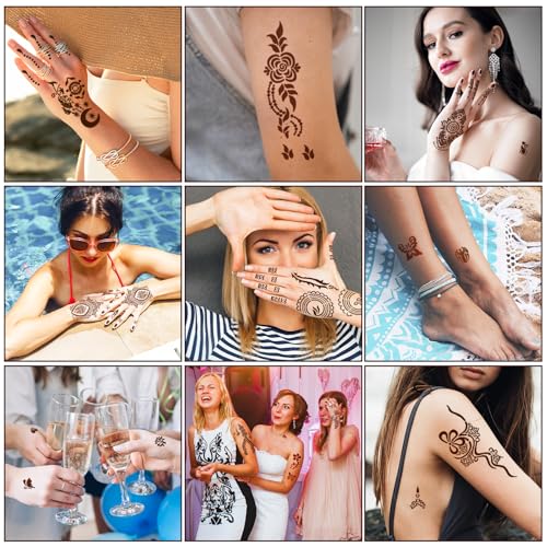 Henna Tattoo Stencils Kit 18 Sheets,Henna stencils for hands Temporary Tattoo Stickers for Women and Girls Face Paint Body Art