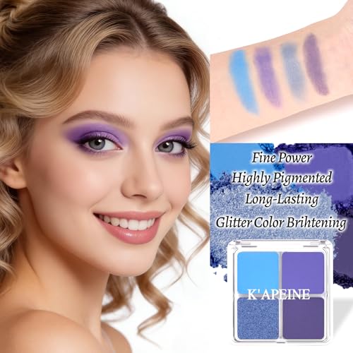 4 Colors Navy Blue Eyeshadow Makeup Palette Makeup, Blendable Long-lasting Matte Shimmer Eyeshadow Palette Eye Makeup Kit for Women Girls, paleta de sombras de ojos #3