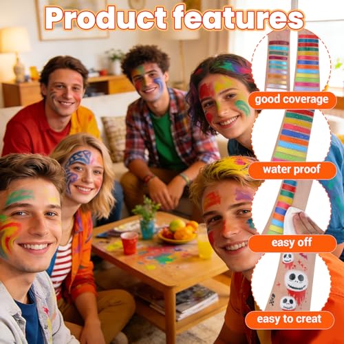 Face Painting Kit for kids, 28 Colors Oil Palette Professional Face Body Paint Kit with 10 pcs brushes, 41 stencils, 10 sponges, 6 Glitter Gel, 2 Facepaint Stick for Adults Halloween Christmas