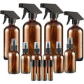 14 Pack amber glass bottle Set,Empty Boston Round Bottles with Adjustable Nozzle,Multi Size and Versatile(16oz,8oz,4oz,2oz,1oz) x 2, 10 ml Roller Bottle x 4 with Labels