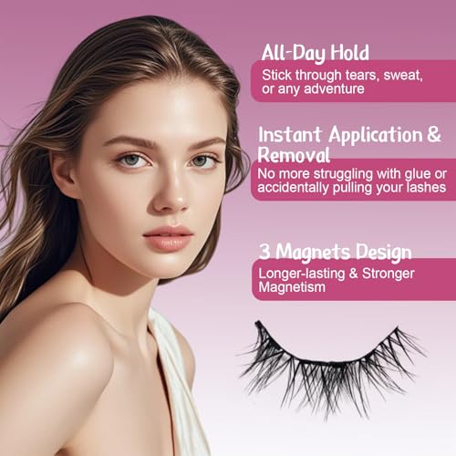 Magnetic Eyelashes With Applicator,No Glue Needed Soft Lashes Kit,Reusable Magnetic Eyelashes Natural Look(L02)