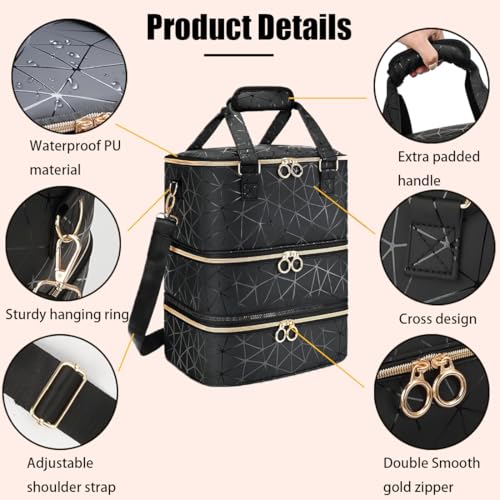 Nail Polish Organizer Bag, 3 Layers Detachable Nail Organizers and Storage, Nail Supplies Organizer, Travel Makeup Bag, Pu Leather Nail Polish Holder Carrying Case Box Holds 84 Bottles & nails Lamp