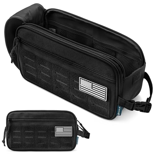 PAVILIA Extra Large Tactical Toiletry Bag for Men, Travel Hygiene Bag, Military Gear Dopp Kit, Molle Accessories Pouch, Shaving Grooming Essentials Gym Bathroom Shower Toiletries Tool EDC, Black XL