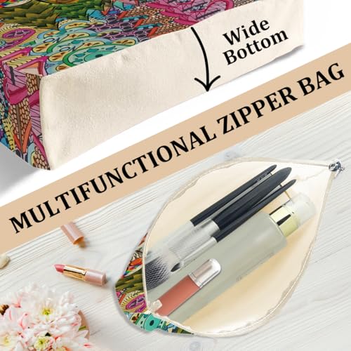 Hippie Gifts£¬2PCS Makeup Cosmetic Bag Canvas Tote Bag Beach Bag for Shopping Office, Hippies Van Hippie Decor Stuff Retro Camper Car Camping Gifts for Women Friend Girl Birthday Friendship Christmas