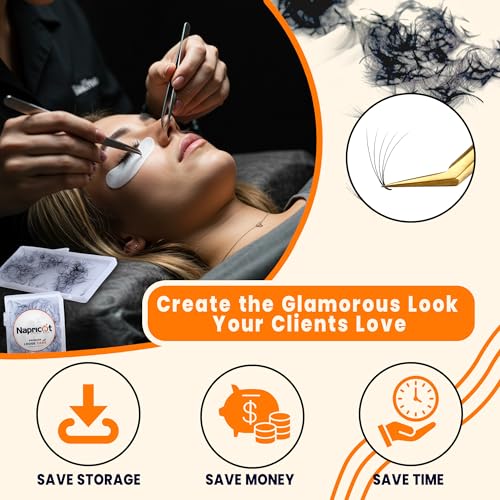 1000 Promade Fans - 10D 0.07 Mix 8-15mm C Curl, Napricot Volume Lash Fans for Eyelash Extensions, Promade Lash Fans for Eyelash Extensions, Middle Stem, Fluffy, Soft ? Bonus 2 Pairs Eye Pads Included