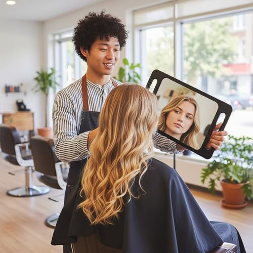Unbreakable Portable Makeup Mirror with Double Handles Large Handheld Tray Mirror Durable Lightweight Mirrors for Beauty Salon Barbers and Stylists Ergonomic Handgrip