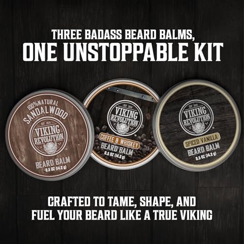 Viking Revolution Ultimate Beard Care Collection - Gifts for Men Includes Oil, Balm, Brush, Comb and Pen - Beard Kit for Men with Sandalwood, Spiced Vanilla, Coffee Whiskey, Sweet Tobacco