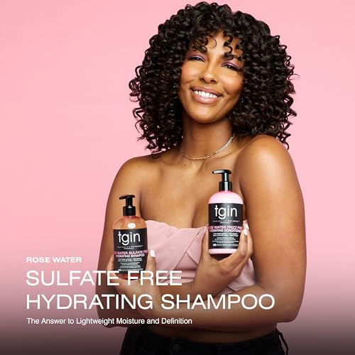 tgin Rose Water Sulfate-Free Hydrating Shampoo ? Clarifying Shampoo for Curly, Wavy & Coily Hair ? Lightweight Tgin Hair Products for Soft, Shiny, No Frizz Strands ? Natural Botanical Formula (13oz)